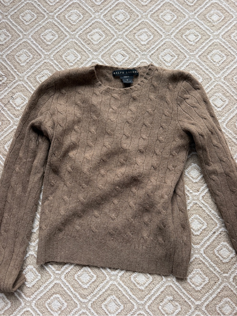 Ralph Lauren Tan Cable-Knit Crewneck Sweater